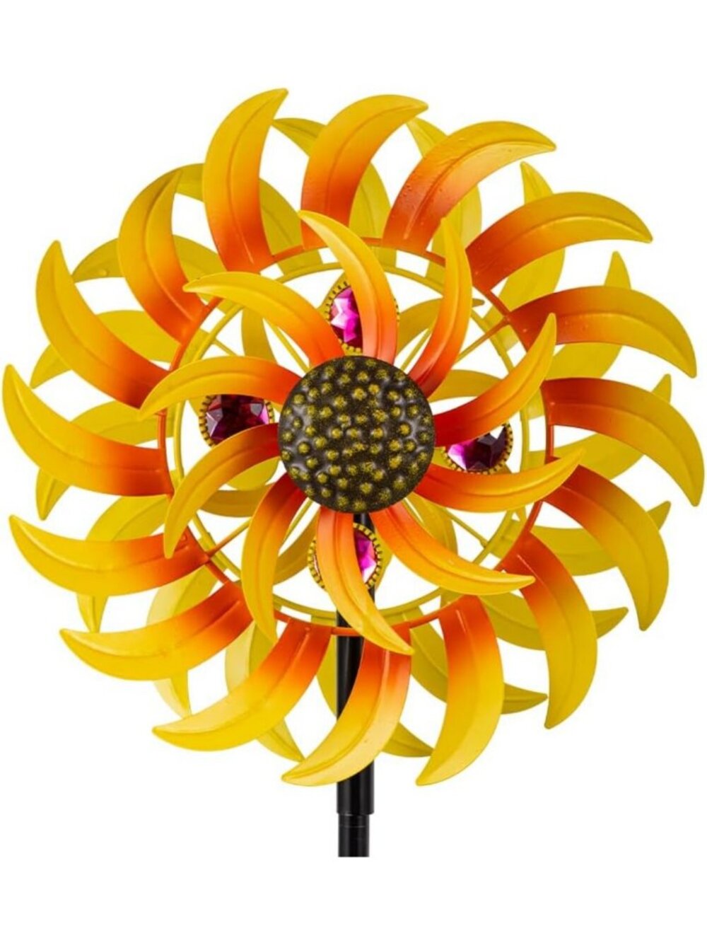Large 13-Inch Metal Sunflower Wind Spinner - Kinetic Garden Decor for Outdoors
